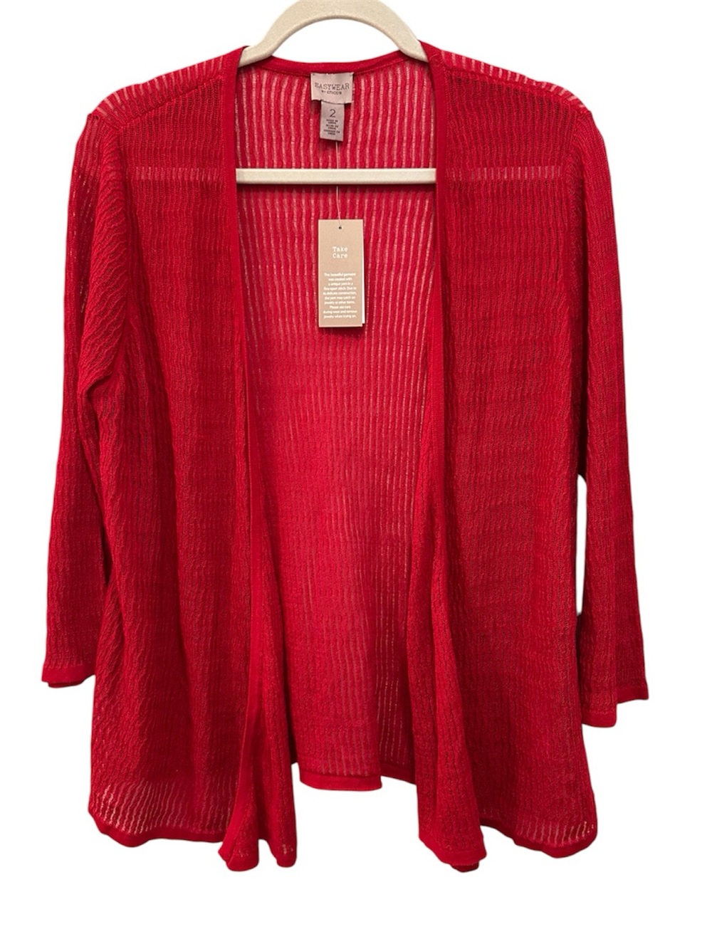 NWT Chico's Easywear Red Open-Front Lightweight Cardigan Layer Sz 2 Large